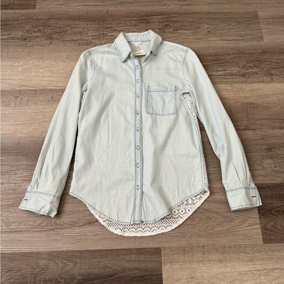 NWT Aeropostale chambray crotchet back long sleeve button down shirt XS - Picture 3 of 7
